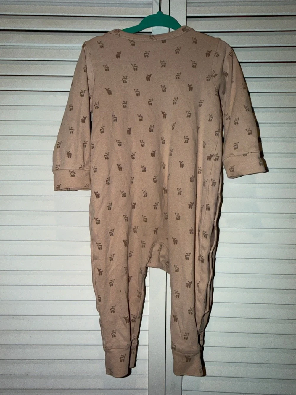 Neutral Taupe Baby Footed One-Piece with Deer Print